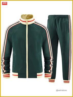 Men's Full-Zip Long Sleeve Tracksuit Set Jacket & Pants Jogging